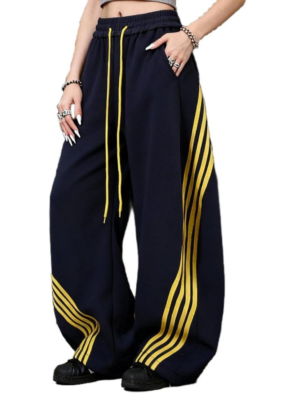 Trendy Y2K Striped Baggy Sweatpants for Women | High Waisted Wide Leg Style